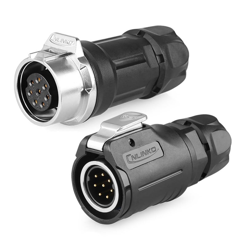 CNLINKO LP-16 8 PIN Industrial Waterproof Connector, IP68 Circular Connector, PBT Plastic Shell Quick Plug Aviation Connector M16 Male Plug and Female Plug (8 Pin） - Image 1